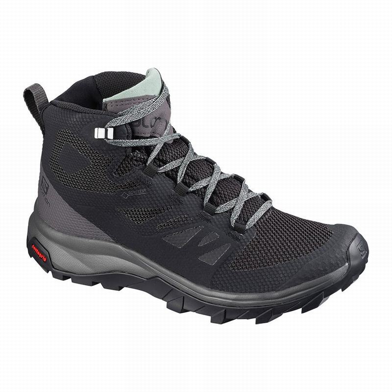 Salomon Israel OUTLINE MID GORE-TEX - Womens Hiking Boots - Black/Green (FVJW-96120)